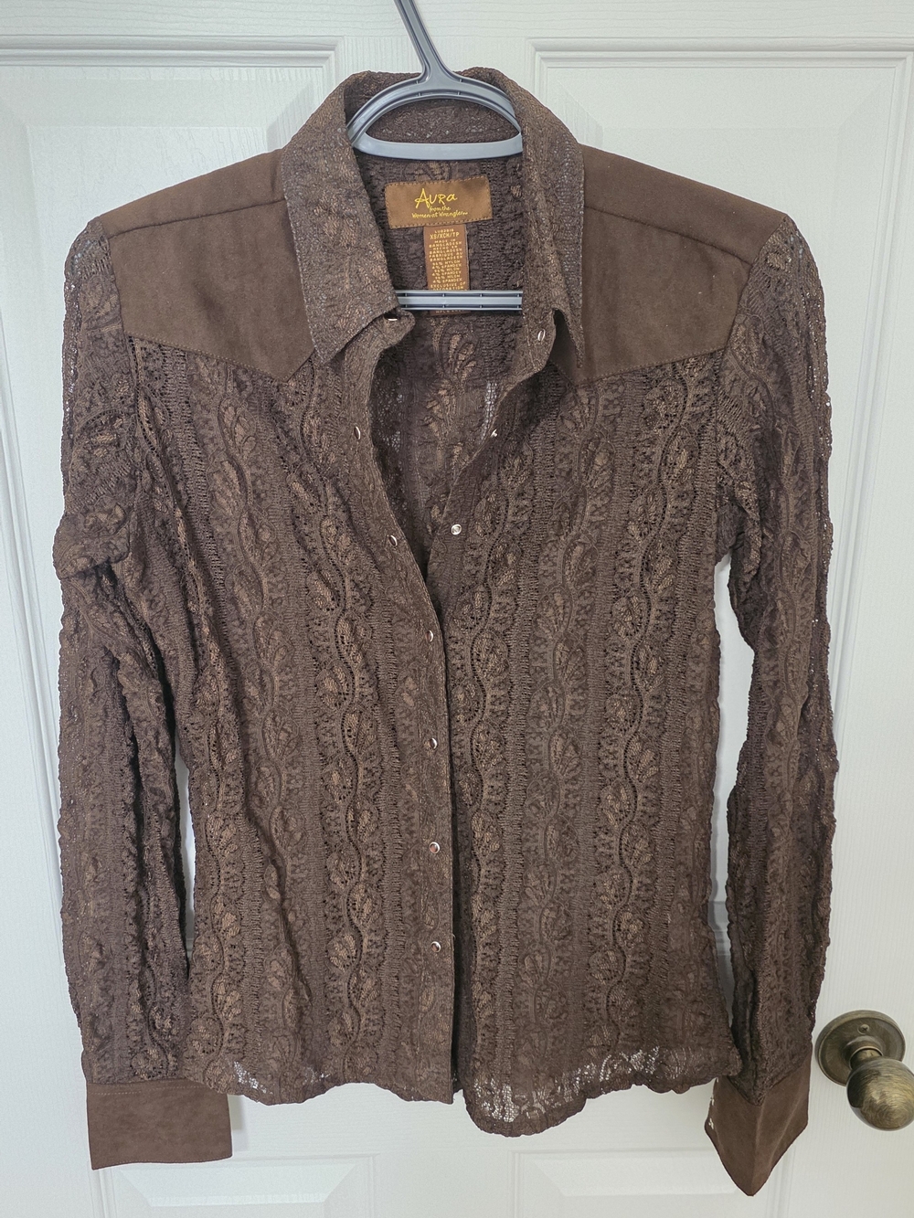 Aura Brown Lace Button-Up Shirt